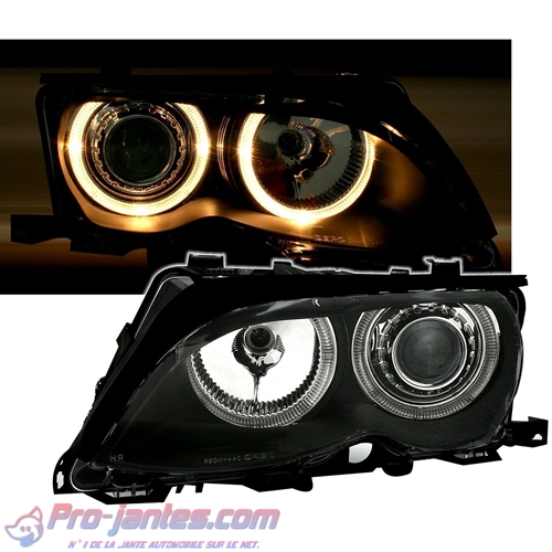 2 phares Angel Eyes Noir Bmw série 3 E46 Berline Touring 09/2001-02/2005