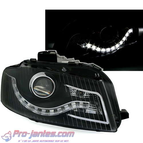 2 phares Devil Eyes Noir Led type2 Audi A3 8P 8PA 3P Sportback 05/2003-07/2008 avec moteurs