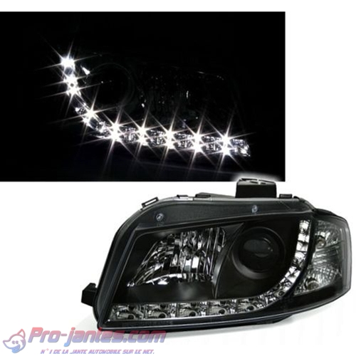 2 phares Devil Eyes Noir Led cristal Audi A3 8P 8PA 3P Sportback 05/2003-07/2008 avec moteurs