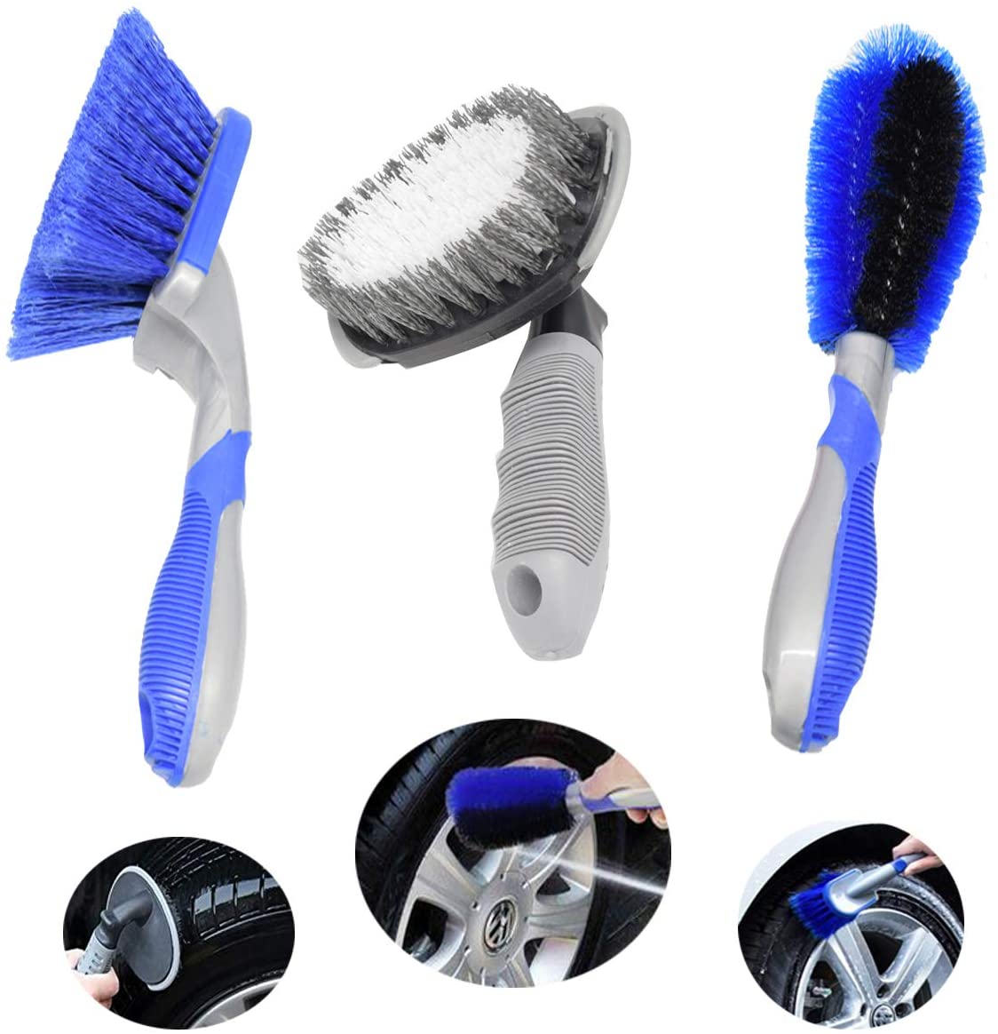 Lot 3 Brosses de Nettoyage Voiture-jantes-pneus multifonctionnel ergonomie Poignée Souple