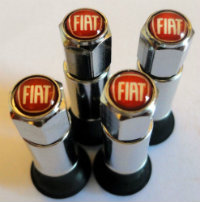 4 bouchons + valve de gonflage alu Fiat rouge